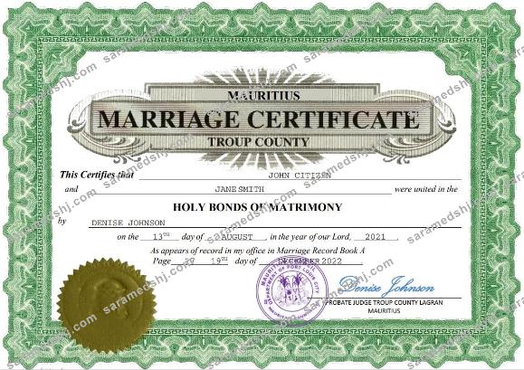 Mauritius marriage certificate Word and PDF template